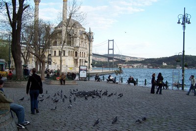 The "plaza" at Ortakoy - with pigeons